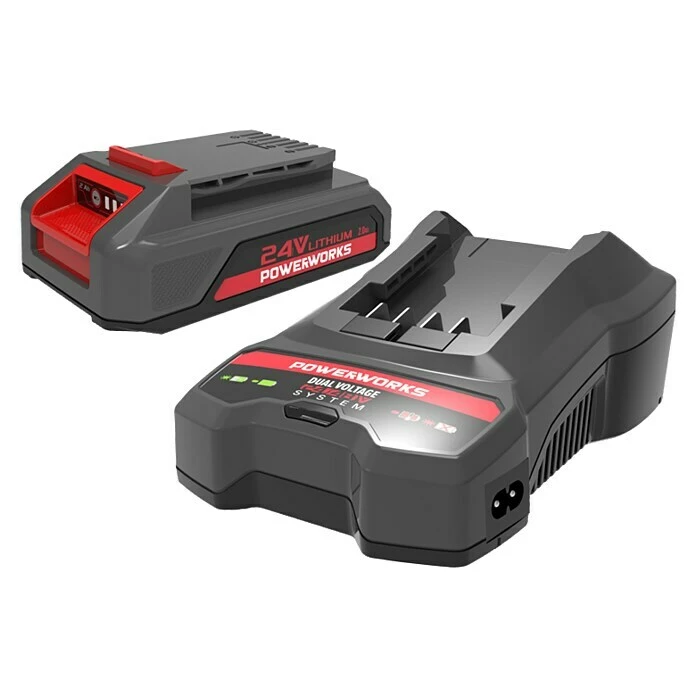 BAUHAUS Powerworks Dual Voltage Akku & Ladegerät Starter-Kit PSK24B2 24 V, 1 Akku, 2 Ah 1 BAUHAUS Powerworks Dual Voltage Akku & Ladegerät Starter-Kit PSK24B2 24 V, 1 Akku, 2 Ah