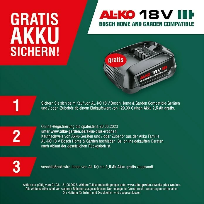 BAUHAUS AL-KO Bosch Home & Garden Compatible Akku-Rasenmäher Praktischer Tragegriff 18 V, 2 Akkus, 4 Ah, Schnittbreite: 38 Cm 2 BAUHAUS AL-KO Bosch Home & Garden Compatible Akku-Rasenmäher Praktischer Tragegriff 18 V, 2 Akkus, 4 Ah, Schnittbreite: 38 Cm – Bild 2